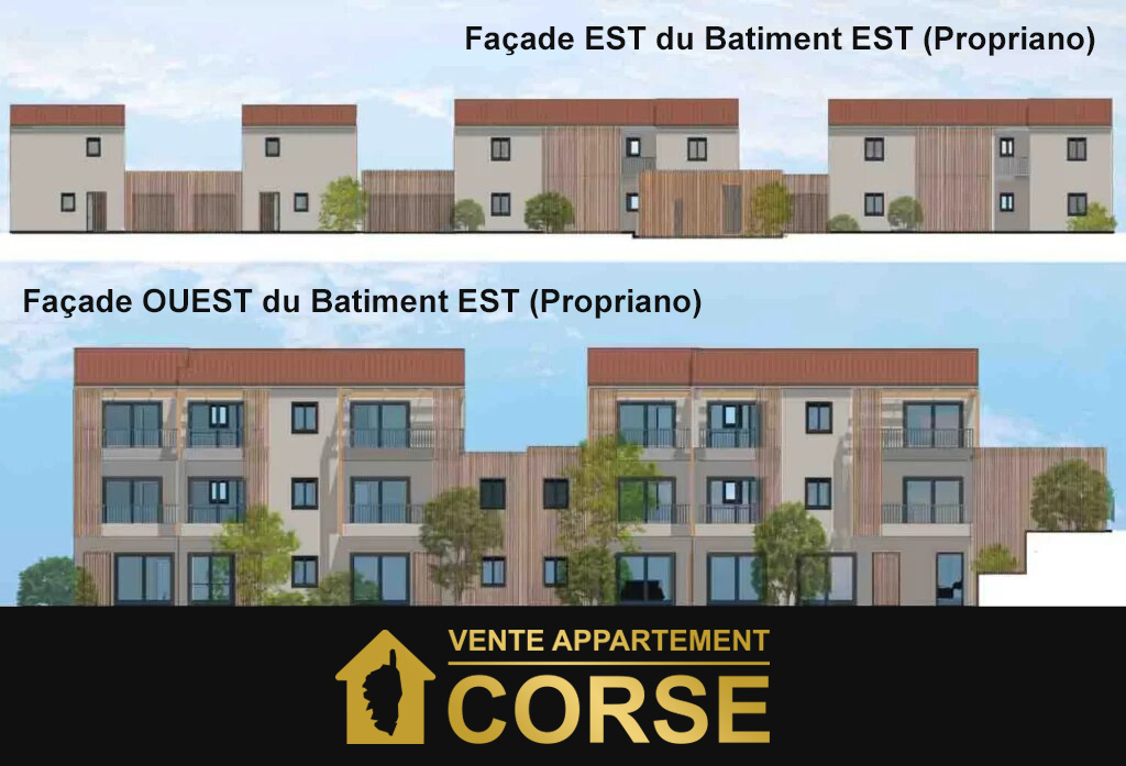 Vente appartement Corse Propriano T1 T2 T3 Villa centre ville vue mer Façade EST et OUEST du batiment EST immobilier neuf propriano VEFA